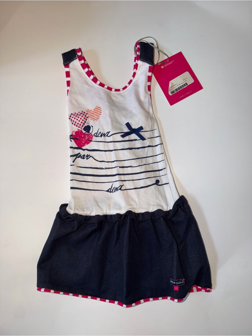 NWT Deux par Deux Novelle Vague Jeggings Dress White Pink 18M